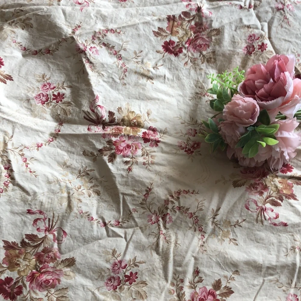 Ralph Lauren Post Road Twin Fitted Sheet Lauren Ralph Tan With Rose Bouqet
